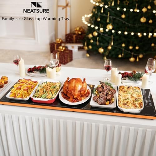 Food Warming Tray for Parties Buffet, 40"x14" Extra Large Long Glass Top Electric Warmer Mat with 9 Temp, alternate view 2