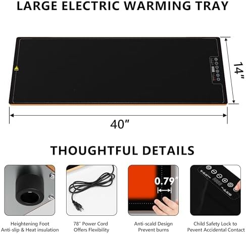 Food Warming Tray for Parties Buffet, 40"x14" Extra Large Long Glass Top Electric Warmer Mat with 9 Temp, alternate view 3
