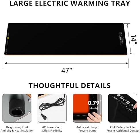 Food Warming Tray for Parties Buffet, 47"x14" Extra Large Warmer Mat with 9 Level Temperature, Thermostat and, alternate view