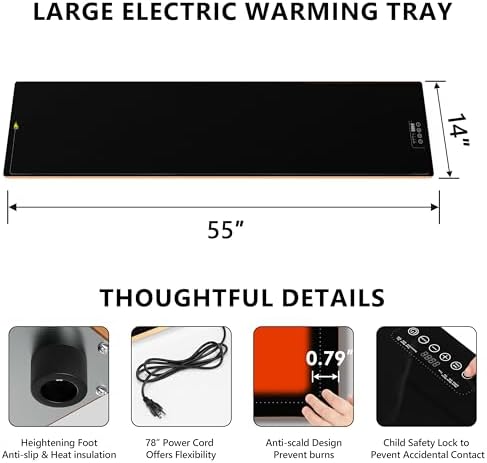 Food Warming Tray for Parties Buffet, 55"x14" Extra Large Warmer Mat with 9 Level Temperature, Thermostat and, alternate view