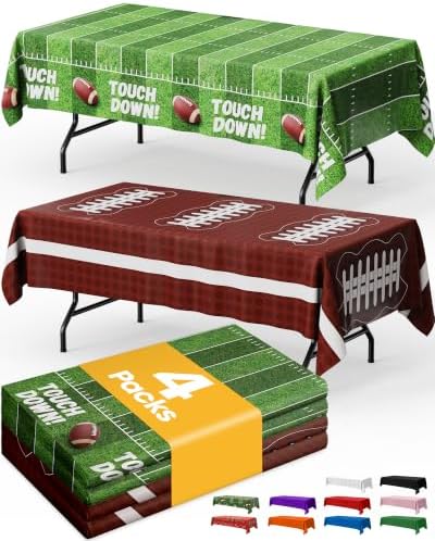 Football Plastic Table Cloth Disposable, 4 Pack, 54 x 108 in
