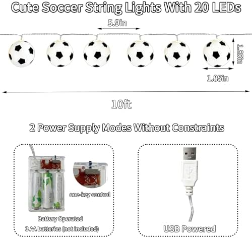 Football String Lights, 10FT 20LED Soccer Ball Fairy Lights for Party Decor, alternate view 3