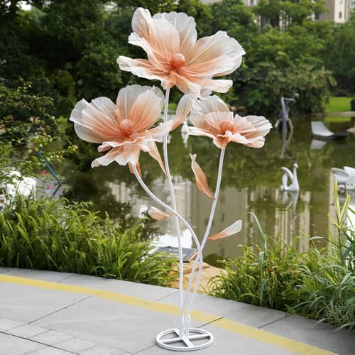 for decoration with stand, Floor standing oversized large organza flowers Decor, Giant artificial flowers for