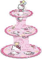 for kiity Themed Party Supplies and Decorations, a Three-Tiered Cupcake Stand, a Display Stand for Birthday