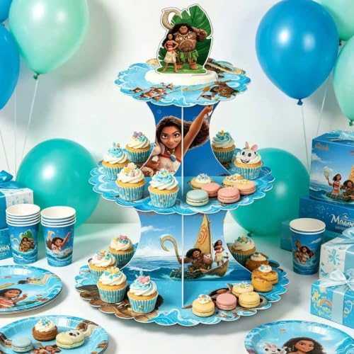 for moana Themed Party Supplies and Decorations, a Three-Tiered Cupcake Stand, a Display Stand for Birthday, alternate view 2