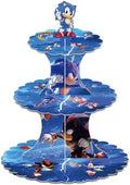 for Sonic Themed Party Supplies and Decorations, a Three-Tiered Cupcake Stand, a Display Stand for Birthday
