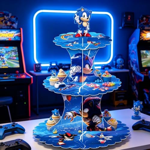 for Sonic Themed Party Supplies and Decorations, a Three-Tiered Cupcake Stand, a Display Stand for Birthday, alternate view 2