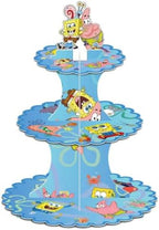 for SpongeBob Themed Party Supplies and Decorations, a Three-Tiered Cupcake Stand, a Display Stand for Birthday