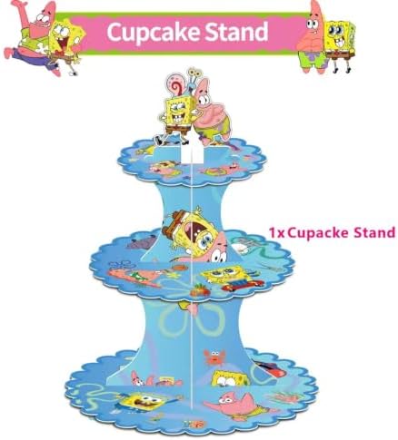 for SpongeBob Themed Party Supplies and Decorations, a Three-Tiered Cupcake Stand, a Display Stand for Birthday, alternate