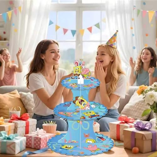 for SpongeBob Themed Party Supplies and Decorations, a Three-Tiered Cupcake Stand, a Display Stand for Birthday, alternate