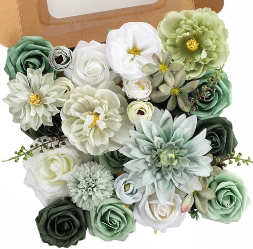 Forest Green Artificial Flower Combo Box Set for Wedding Bouquet Home Decor in Forest Green
