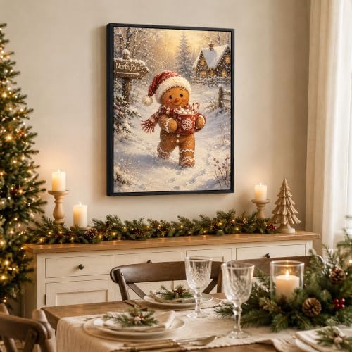 Framed Christma Wall Art, Gingerbread Man with Santa Hat Canvas Pictures, alternate view 4