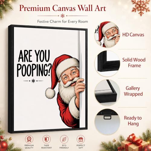 Framed Christmas Bathroom Wall Art, Are You Pooping Santa Canvas Pictures, alternate view 5