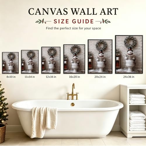 Framed Christmas Bathroom Wall Art, Funny Snowman On Toilet Canvas Pictures, alternate view 6