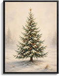 Framed Christmas Tree Wall Art, Vintage Snowy Pine Tree Christmas Pictures