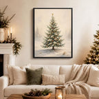 Framed Christmas Tree Wall Art, Vintage Snowy Pine Tree Christmas Pictures, alternate view 2