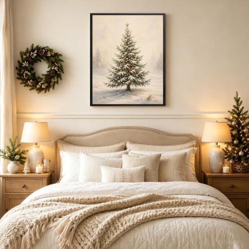Framed Christmas Tree Wall Art, Vintage Snowy Pine Tree Christmas Pictures, alternate view 3