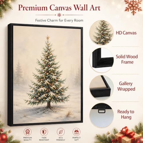 Framed Christmas Tree Wall Art, Vintage Snowy Pine Tree Christmas Pictures, alternate view 5