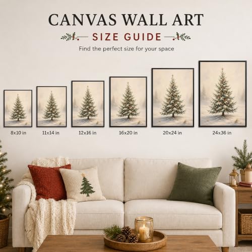 Framed Christmas Tree Wall Art, Vintage Snowy Pine Tree Christmas Pictures, alternate view 6