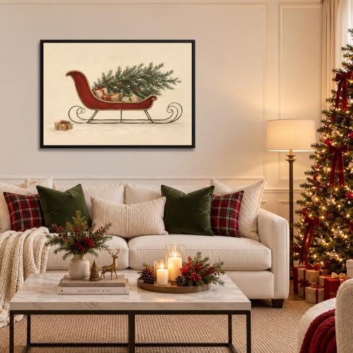 Framed Christmas Wall Art, Red Sleigh With Gifts Box Holiday Canvas Prints, alternate view 2