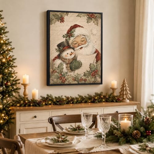 Framed Christmas Wall Art, Santa Claus with Cute Snowman Canvas Pictures, alternate view 4