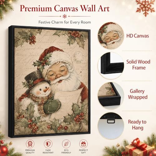 Framed Christmas Wall Art, Santa Claus with Cute Snowman Canvas Pictures, alternate view 5