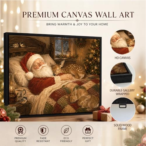 Framed Christmas Wall Art, Sleeping Santa and Reindeer Canvas Pictures, alternate view 5