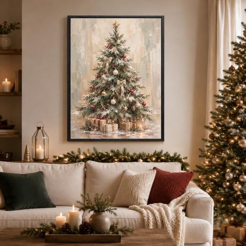 Framed Christmas Wall Art, Snowy Christmas Tree Gift Boxes Canvas Pictures, alternate view 2