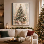 Framed Christmas Wall Art, Snowy Christmas Tree Gift Boxes Canvas Pictures, alternate view 2