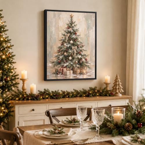 Framed Christmas Wall Art, Snowy Christmas Tree Gift Boxes Canvas Pictures, alternate view 4