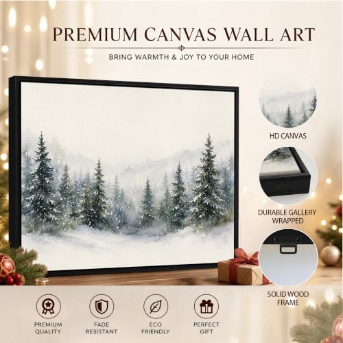 Framed Christmas Wall Art, Snowy Mountain Fores Landscape Canvas Pictures, alternate view 5