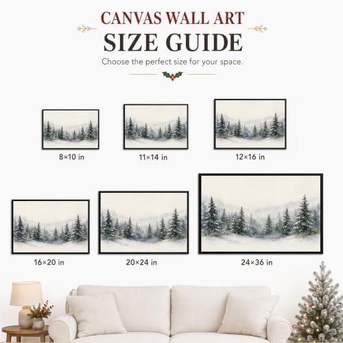 Framed Christmas Wall Art, Snowy Mountain Fores Landscape Canvas Pictures, alternate view 6