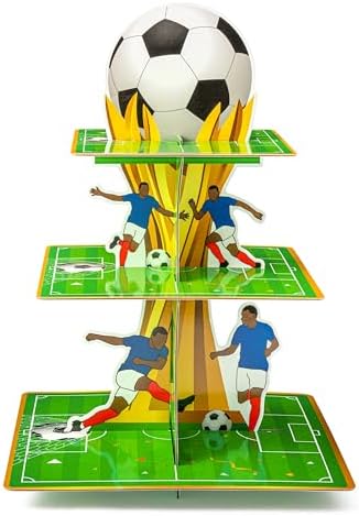 France Soccer Party Cupcake Stand - 3 Tier Soccer Cupcake Tower for Birthday Party Decorations Football Dessert