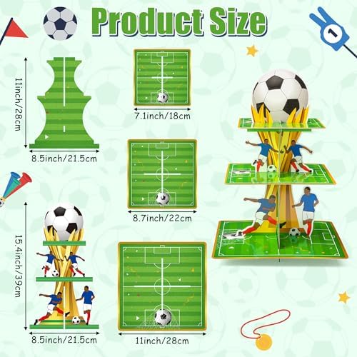 France Soccer Party Cupcake Stand - 3 Tier Soccer Cupcake Tower for Birthday Party Decorations Football Dessert, alternate