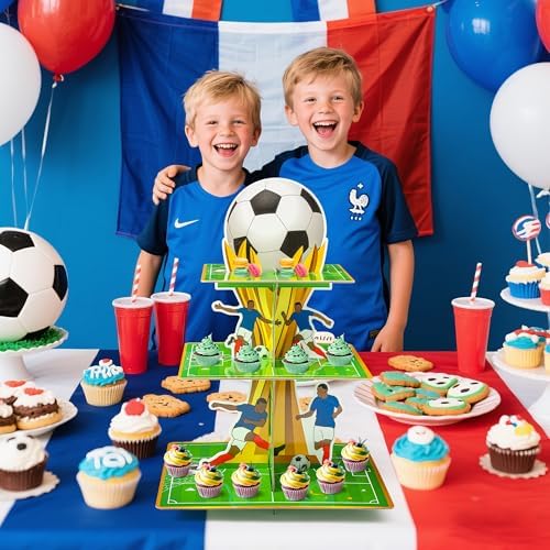 France Soccer Party Cupcake Stand - 3 Tier Soccer Cupcake Tower for Birthday Party Decorations Football Dessert, alternate