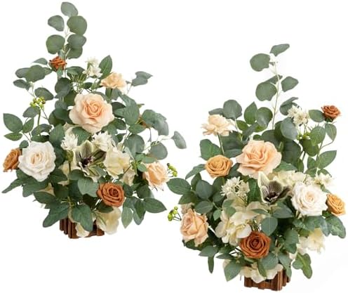 Free-Standing Fall Wedding Runner Flowers, Apricot Soft Peach in 10"D x 10"W x 17.5"H in Apricot & Soft Peach