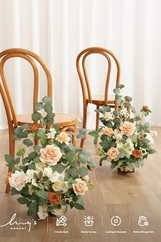 Free-Standing Fall Wedding Runner Flowers, Apricot Soft Peach in 10"D x 10"W x 17.5"H in Apricot & Soft Peach, alternate view