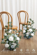 Free-Standing Wedding Aisle Runner Flowers, Dusty Blue Navy in 96"x8" in Blu-dusty Blue & White, alternate view 3