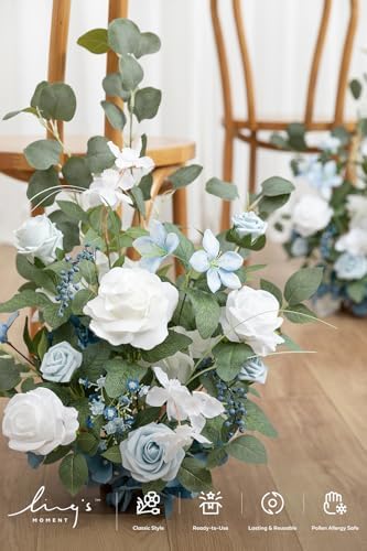 Free-Standing Wedding Aisle Runner Flowers, Dusty Blue Navy in 96"x8" in Blu-dusty Blue & White, alternate view 4