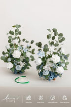 Free-Standing Wedding Aisle Runner Flowers, Dusty Blue Navy in 96"x8" in Blu-dusty Blue & White, alternate view 6