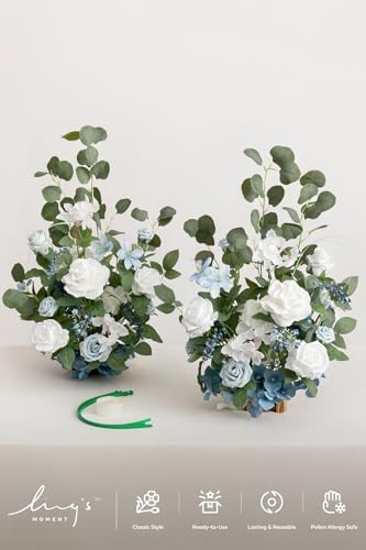 Free-Standing Wedding Aisle Runner Flowers, Dusty Blue Navy in 96"x8" in Blu-dusty Blue & White, alternate view 6