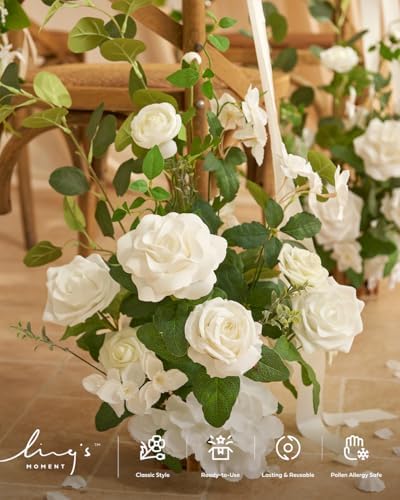 Free-Standing Wedding Aisle Runner Flowers, White Sage, 4pcs in Wht-white & Sage, alternate view 3