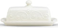 French Perle Covered Butter Dish, White in White