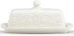 French Perle Covered Butter Dish, White in White