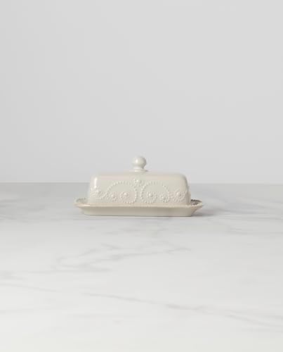 French Perle Covered Butter Dish, White in White, alternate view 2