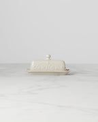 French Perle Covered Butter Dish, White in White, alternate view 2