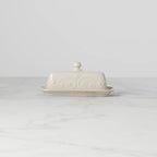 French Perle Covered Butter Dish, White in White, alternate view 3