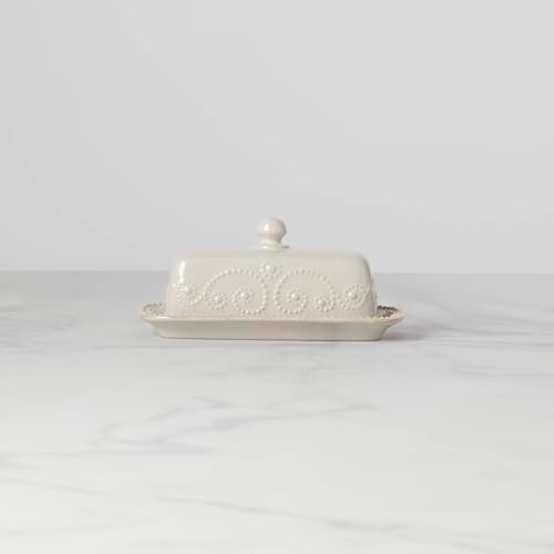 French Perle Covered Butter Dish, White in White, alternate view 3