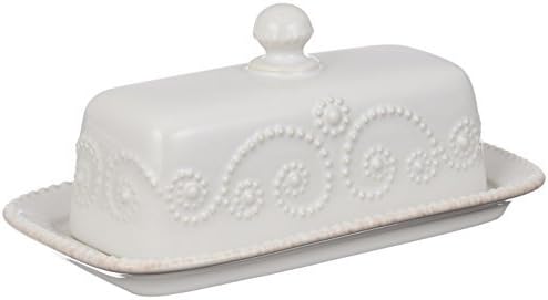 French Perle Covered Butter Dish, White in White, alternate view 4