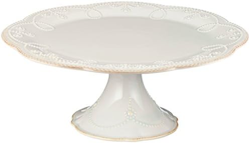 French Perle Pedestal Cake Plate, Medium, White in White